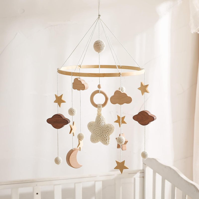let's make Baby Crib Mobile for Boys Girls| Boho Nursery Mobile| Gender Neutral Hand-Crocheted Mobile| Ceiling Mobile - Stars, Clouds, Moon - Image 1